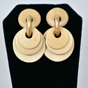 Wood Circle Disc Drop Earrings